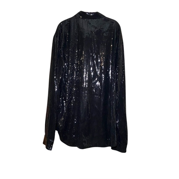 Zara Black Sequin Button Front Shirt Glam Party Evening Top XL NWT - Picture 3 of 4